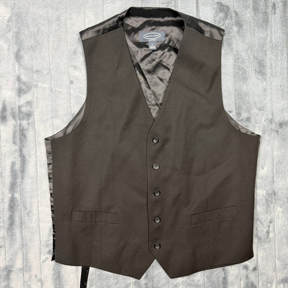 Pronto Uomo Platinum Mens Black 100% Wool Suit Vest Waistcoat Size Large L 8619